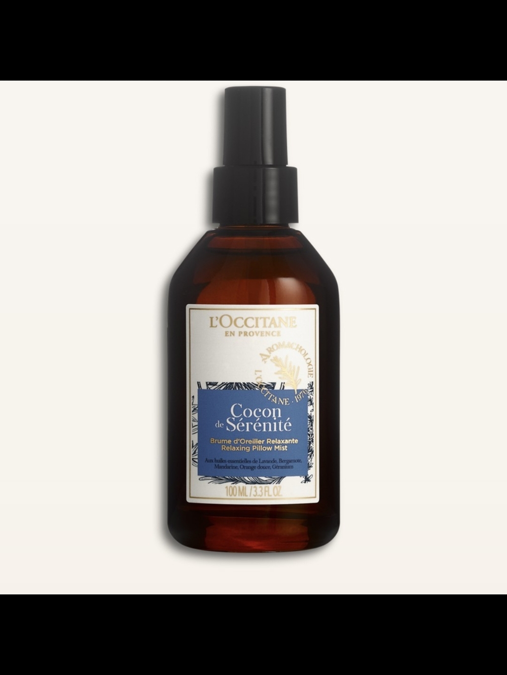 L'OCCITANE Relaxing Pillow Mist in Amber Bottle with Blue Label